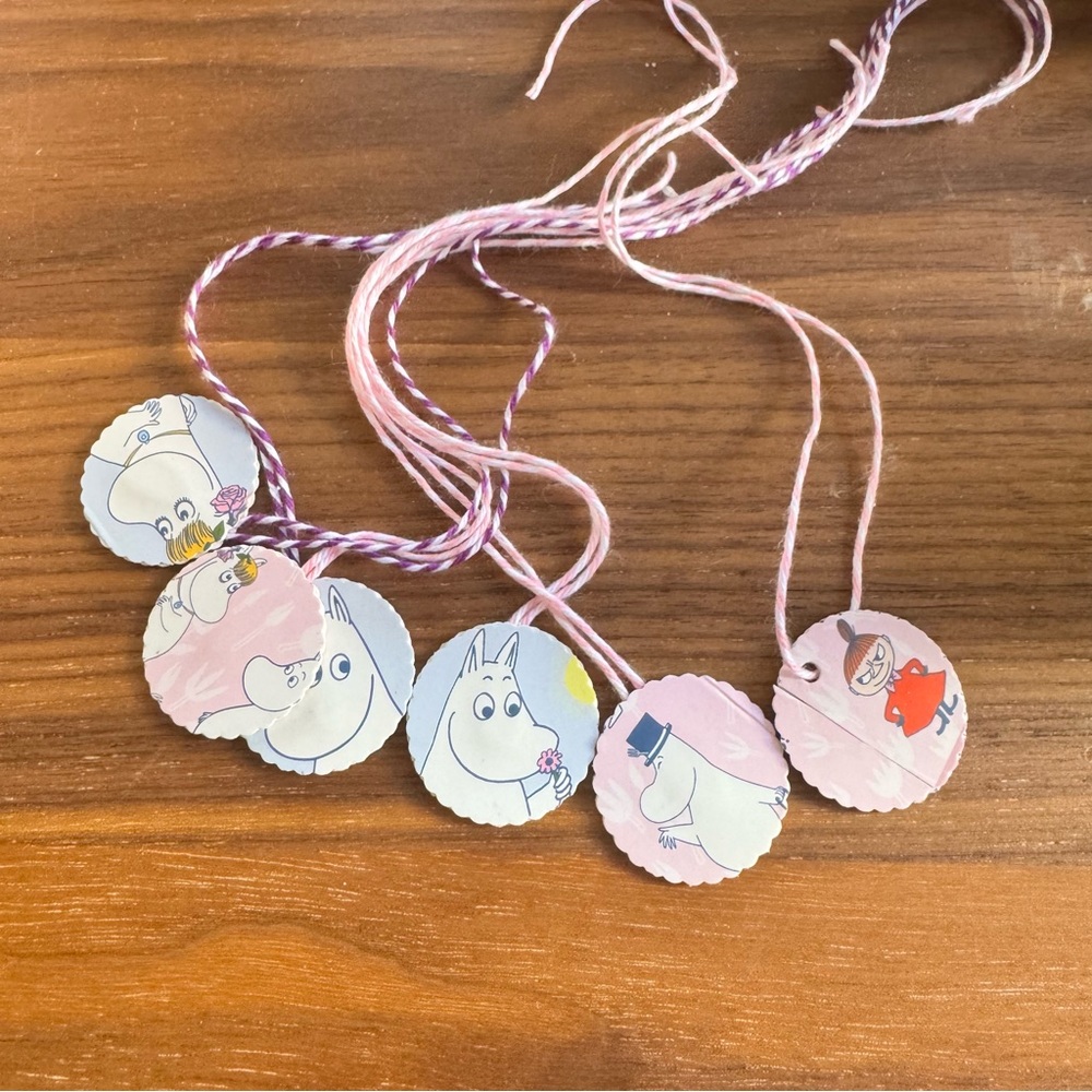 Moomin Character gift tags with Pink and White Twine - handmade